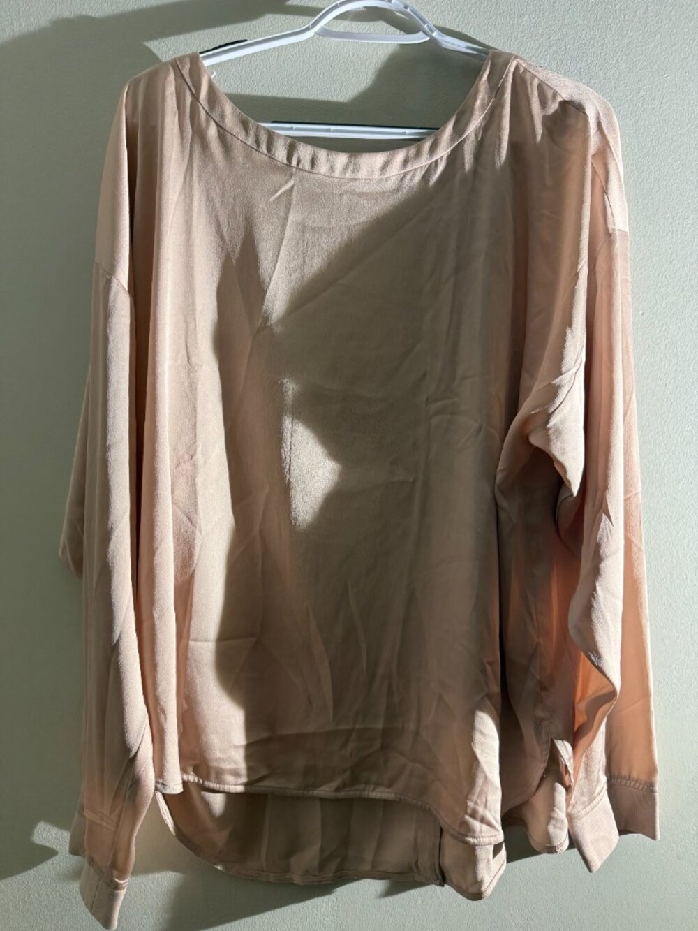 LOFT Silky Blush Beige Button-Back Long Sleeve Blouse | XL